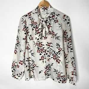 Vintage Fire Islander Blouse Tie Bow Collar Floral Women's Size 12 M
